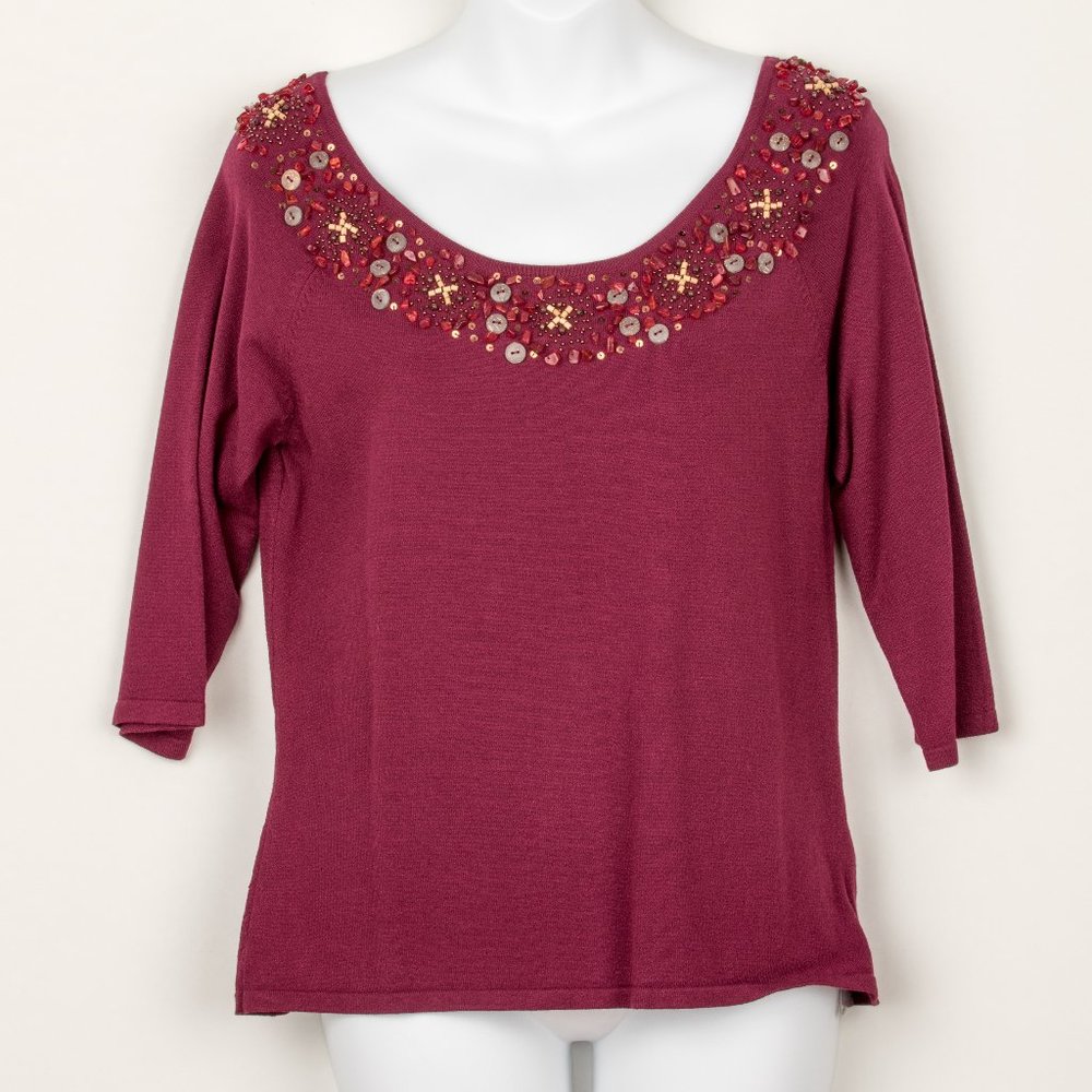 Peck & Peck Boysenberry Sweater Top Petite Large